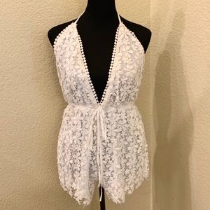 Missguided Halter, White Lace Summer Romper